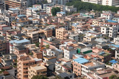 Foshan, Çin'deki evlerin üstten bir closeup görünüm