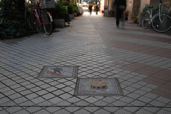 Πεζοδρόμιο Ιαπωνικές Εικόνες Από Σουμόμαχους Στην Περιοχή Τομιόκα Του Τόκιο — Φωτογραφία Αρχείου