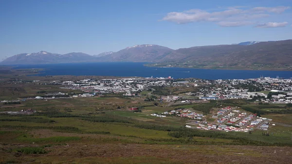 Letecký Pohled Akureyri City Eájafjordurský Fjord Hory Kolem Islandského — Stock fotografie
