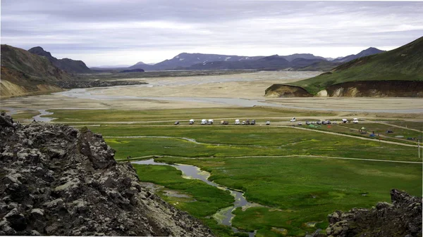 Vista Vale Das Montanhas Arco Íris Landmannalaugar Islândia — Fotografia de Stock