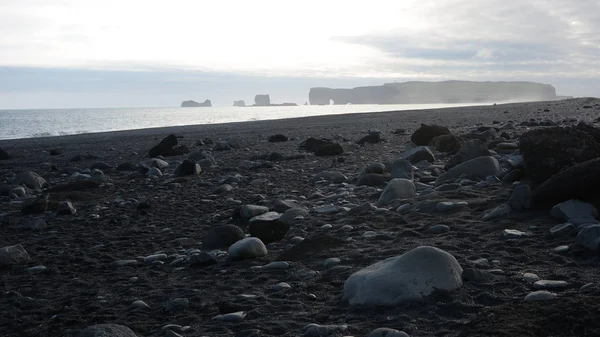 Pôr Sol Capa Drholaey Sul Islândia Perto Vila Vista Praia — Fotografia de Stock