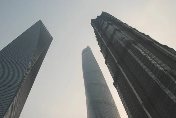 Vista Inferior Shanghai World Financial Center Chamado Abridor Torre Jinmao — Fotografia de Stock