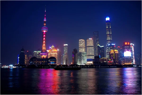Panorama Shanghai Iluminado Por Noche Vista Desde Bund China —  Fotos de Stock
