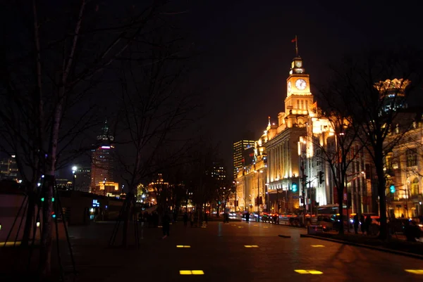 Бунду Історичний Центр Міста Шанхай Освітлена Вночі Китай — стокове фото