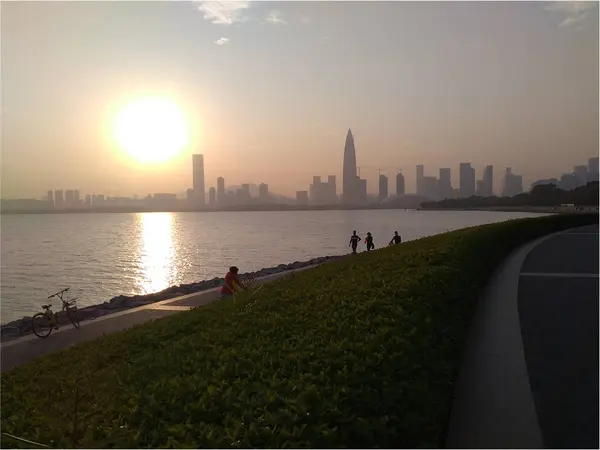 Sonnenuntergang Über Der Stadt Shenzhen China — Stockfoto