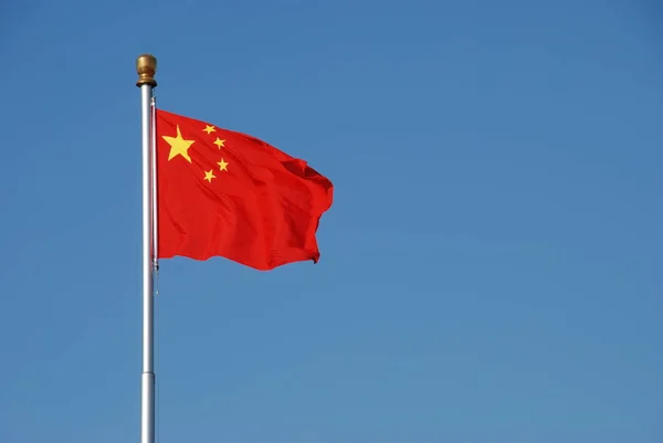 Chinese Flag Waving Wind Clear Blue Sky — Stock Photo, Image