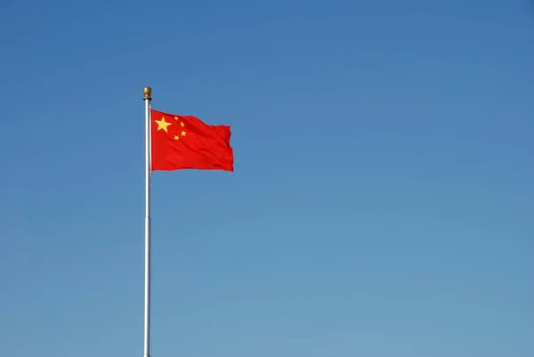 Chinese Flag Waving Wind Clear Blue Sky — Stock Photo, Image