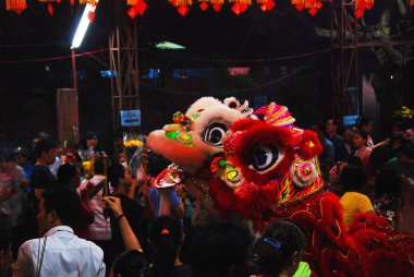 Ho Chi Minh City, Vietnam'da Yeşim İmparatoru Pagoda'da aslan dansı 