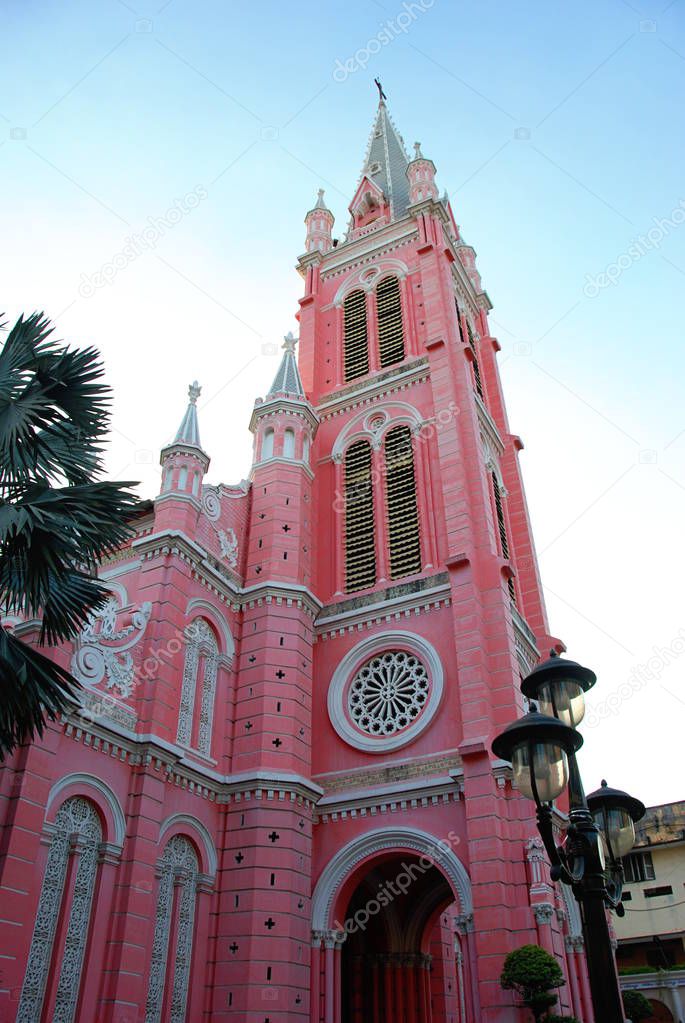Tower of Tan Dinh pink church in Ho Chi Minh City, Vietnam 