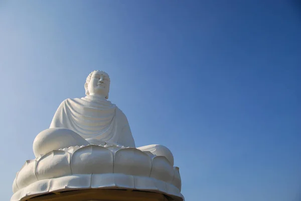 Nederst Visning Hvid Statue Siddende Buddha Long Son Pagoda Nha - Stock-foto