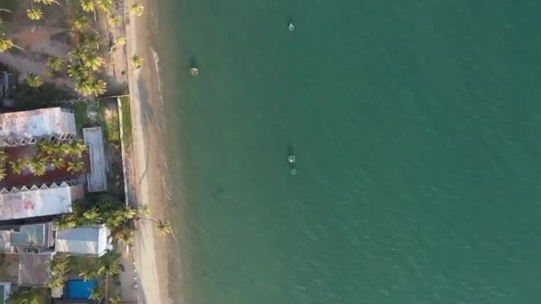 Aerial View Beautiful Sea Fisherman Seating Boat Sorting Fishing Net — Stock Video