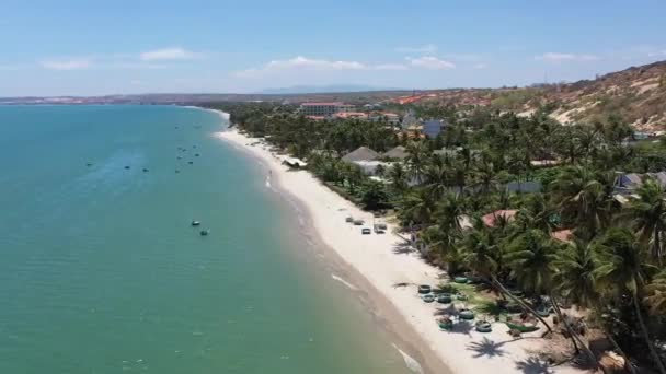 Plaża Kokosów Białym Piaskiem Błękitnym Oceanem Słoneczny Dzień Jasne Słońce — Wideo stockowe