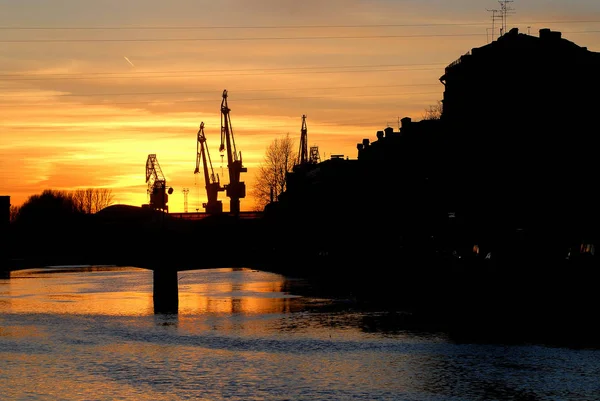 City silhouettes - Beautiful sunset over Saint-Petersburg city, Russia