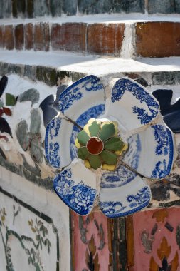 Bangkok 'taki tapınağın seramik parçalarının ayrıntıları. Wat Arun.