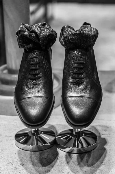Italian leather shoes in a shop window