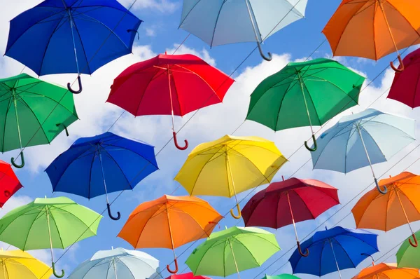 mavi, beyaz, kırmızı, sarı şemsiye