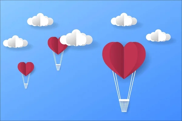Valentinstag Grußkarte Abstrakter Hintergrund Mit Textliebe Wolken Ballon Herzform Papier — Stockvektor