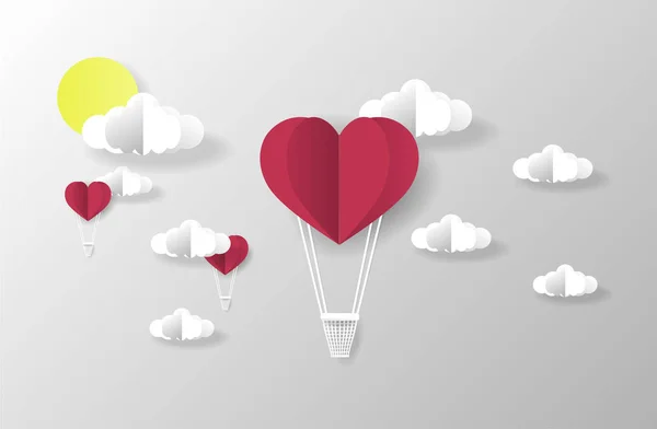 Valentinstag Grußkarte Abstrakter Hintergrund Mit Textliebe Wolken Ballon Herzform Papier — Stockvektor