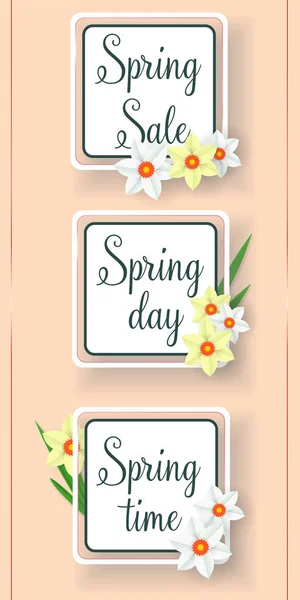 Sale Spring Discounts Banner Template Feminine Sale Tag Vector Illustration — Stock Vector