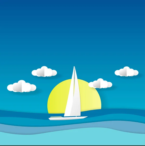 Вид Море Летом Парусная Яхта Белого Цвета Летнее Время Отпуск — стоковый вектор
