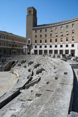 Lecce, İtalya, Roma Amphitheather Saint Oronzo Meydanı'nda sokak görünümü