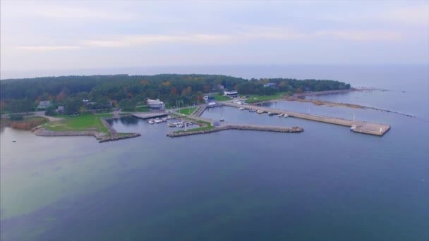 Top Aerial View Harbour Lohusalu Bay Baltic Sea Coast Cloudy — Stock Video