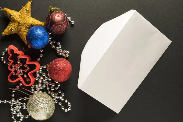 Enveloppe Postale Pour Cartes Postales Décorations Noël Sur Fond Sombre — Photo