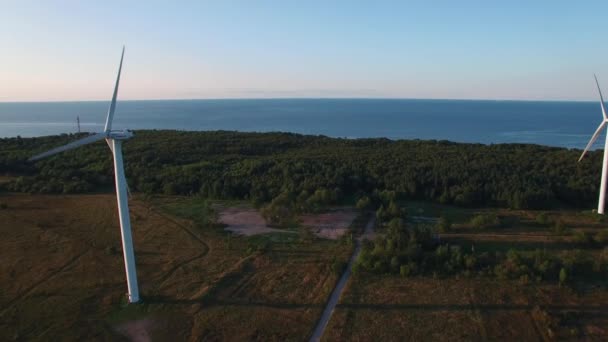 Paldiski Estonia 2017 Vista Aérea Superior Los Aerogeneradores Nordex Costa — Vídeos de Stock
