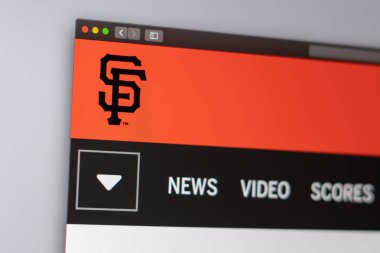 Miami / Amerika - 04.20.2019: Beyzbol takımı San Francisco web sitesi ana sayfası. Takım logosunu kapatın. Haber medyası veya diğer web siteleri için açıklayıcı olarak kullanılabilir, bilgi veya pazarlama konsepti için iyi.