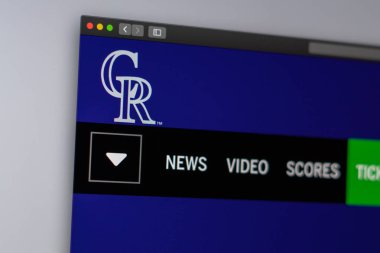 Miami / Amerika - 04.20.2019: Beyzbol takımı Colorado Rockies web sitesi ana sayfası. Takım logosunu kapatın. Haber medyası veya diğer web siteleri için açıklayıcı olarak kullanılabilir, bilgi veya pazarlama konsepti için iyi.