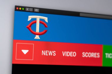 Miami/ABD-04.20.2019: beyzbol takımı Minnesota Twins Web sitesi ana sayfası. Takım logosu yakın. Haber medya veya diğer web siteleri için açıklayıcı olarak kullanılabilir, bilgi veya pazarlama kavramı için iyi.