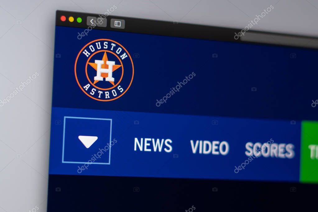 Miami / USA - 04.20.2019: Baseball team Houston Astros website homepage. Close up of team logo. Can be used as illustrative for news media or other websites, good for info or marketing concept.