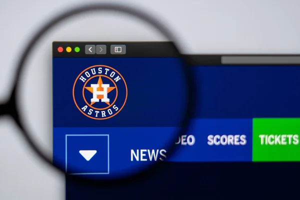 stock image Miami / USA - 04.20.2019: Baseball team Houston Astros website homepage. Close up of team logo. Can be used as illustrative for news media or other websites, good for info or marketing concept.