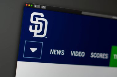 Miami/ABD-04.20.2019: beyzbol takımı San Diego Padres Web sitesi ana sayfası. Takım logosu yakın. Haber medya veya diğer web siteleri için açıklayıcı olarak kullanılabilir, bilgi veya pazarlama kavramı için iyi.