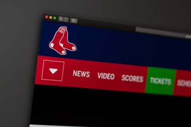 Miami / Abd - 04.20.2019: Beyzbol takımı Boston Red Sox web sitesi ana sayfası. Takım logosunu kapatın. Haber medyası veya diğer web siteleri için açıklayıcı olarak kullanılabilir, bilgi veya pazarlama konsepti için iyi.