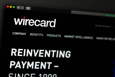 Miami / Amerika - 04.28.2019: Wirecard şirketinin web sitesi ana sayfası. Wirecard logosunu kapatın. Haber medyası veya diğer web siteleri için açıklayıcı olarak kullanılabilir, bilgi, iş veya pazarlama konsepti için iyi.