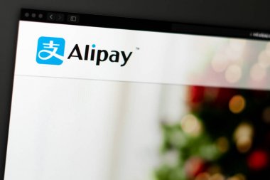 Miami / Amerika - 04.28.2019: Alipay şirketinin web sitesi ana sayfası. Alipay logosunu kapatın. Haber medyası veya diğer web siteleri için açıklayıcı olarak kullanılabilir, bilgi, iş veya pazarlama konsepti için iyi.