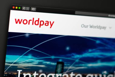 Miami / Amerika - 04.28.2019: Worldpay şirketinin web sitesi ana sayfası. Worldpay logosunu kapatın. Haber medyası veya diğer web siteleri için açıklayıcı olarak kullanılabilir, bilgi, iş veya pazarlama konsepti için iyi.