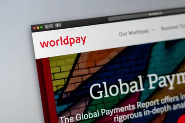 Miami / Amerika - 04.28.2019: Worldpay şirketinin web sitesi ana sayfası. Worldpay logosunu kapatın. Haber medyası veya diğer web siteleri için açıklayıcı olarak kullanılabilir, bilgi, iş veya pazarlama konsepti için iyi.