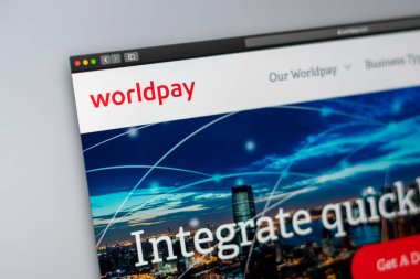 Miami / Amerika - 04.28.2019: Worldpay şirketinin web sitesi ana sayfası. Worldpay logosunu kapatın. Haber medyası veya diğer web siteleri için açıklayıcı olarak kullanılabilir, bilgi, iş veya pazarlama konsepti için iyi.