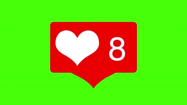 Social Media Love Hearts Counter Icon Animation Green Screen Good — Stock Video