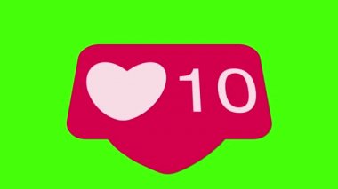 Yeşil ekranda Sosyal medya kırmızı Love Hearts sayaç simgesi animasyon. Sosyal ağlar hikaye için pazarlama konsepti veya kısa video arka plan için iyi. 4k görüntü.