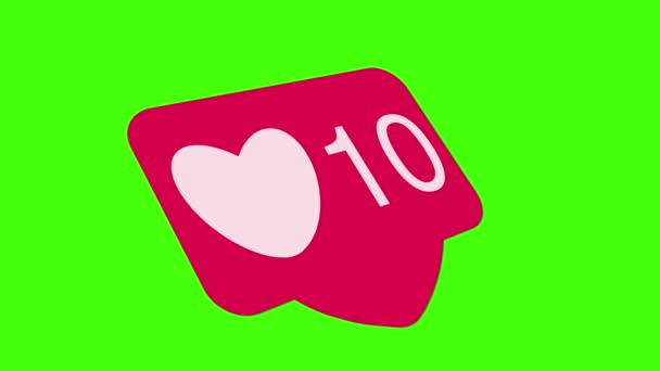 Социальные Медиа Красный Love Hearts Счетчик Иконки Анимации Зеленом Экране — стоковое видео
