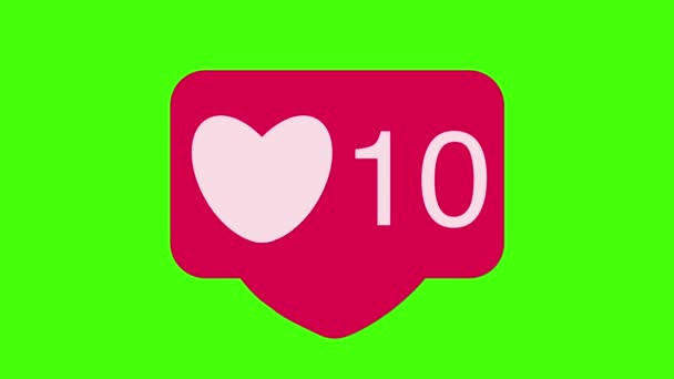 Соціальні Медіа Червоної Любові Серця Лічильник Ікона Анімація Зеленому Екрані — стокове відео