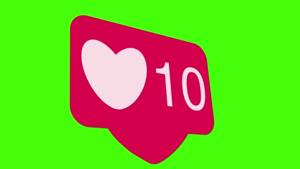 Redes Sociales Rojo Love Hearts Contador Icono Animación Pantalla Verde — Vídeo de stock