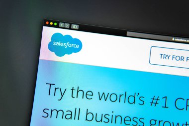 Salesforce şirket web sitesi ana sayfası. Satış Gücü günlüğünün kapatılması
