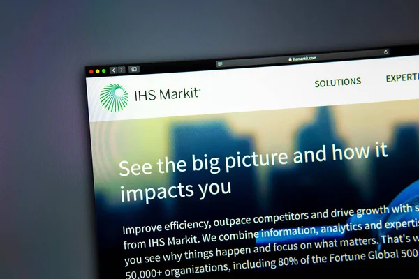 IHS company website homepage. Close up of IHS Markit logo — Stock Photo, Image