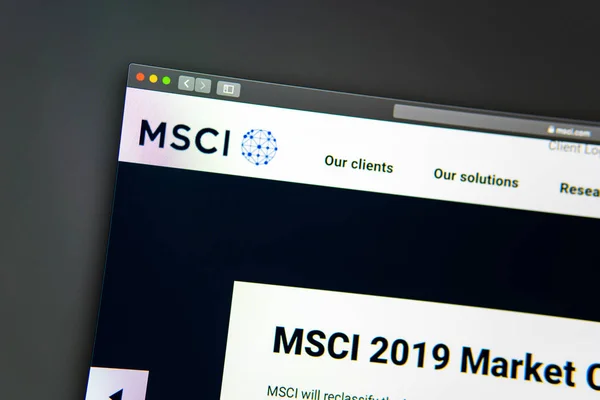 Сторінка MSCI сайт компанії. Крупним планом логотипу MSCI. — стокове фото