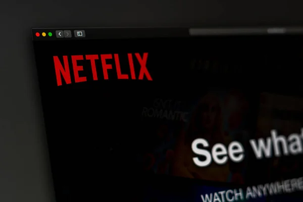Netflix company website homepage. Close up of Netflix logo — Stock Photo, Image