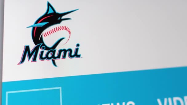 迈阿密 2019 棒球队迈阿密马林斯网站主页 团队徽标的特写 可用作新闻媒体或其他网站的说明 适合信息或营销概念 — 图库视频影像